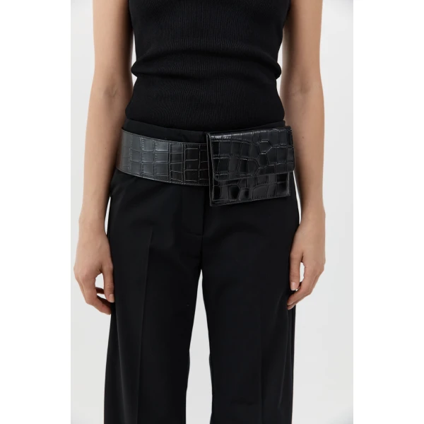 St. Agni Croc Pocket Belt in Croc Embossed Black, view 2