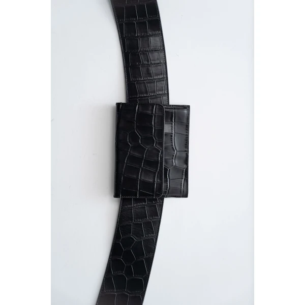 St. Agni Croc Pocket Belt in Croc Embossed Black, view 3