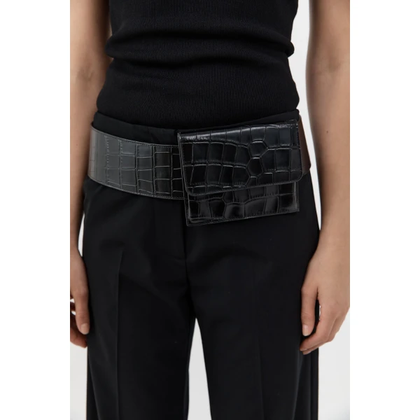 St. Agni Croc Pocket Belt in Croc Embossed Black, view 4