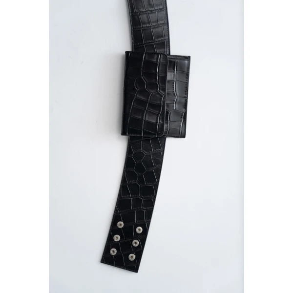 St. Agni Croc Pocket Belt in Croc Embossed Black, view 5