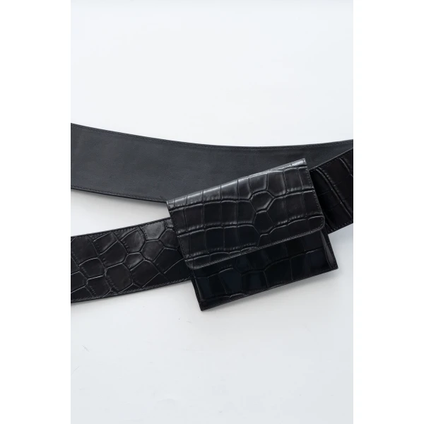 St. Agni Croc Pocket Belt in Croc Embossed Black, view 6