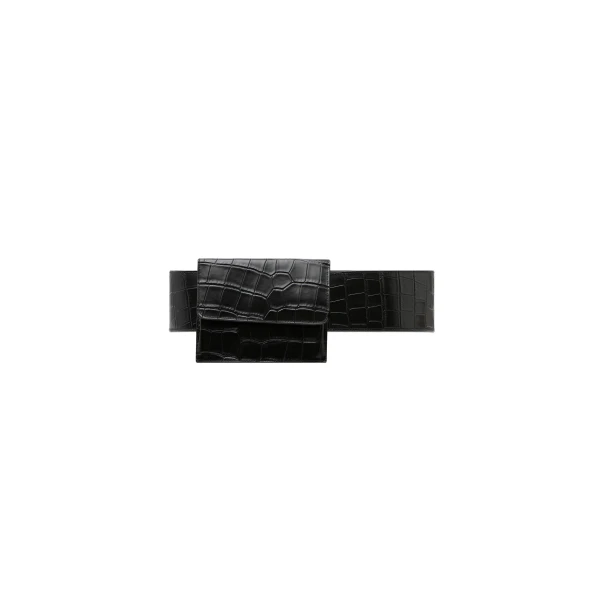St. Agni Croc Pocket Belt in Croc Embossed Black
