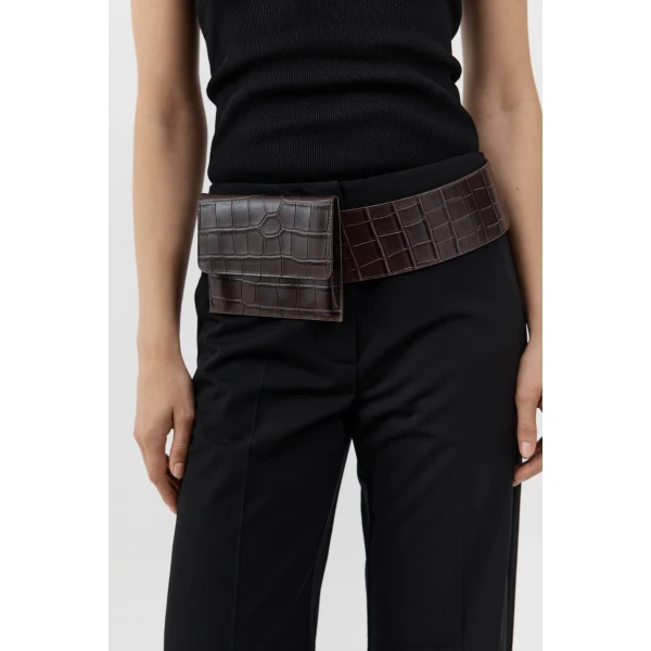 St. Agni Croc Pocket Belt in Croc Embossed Coffee, view 2