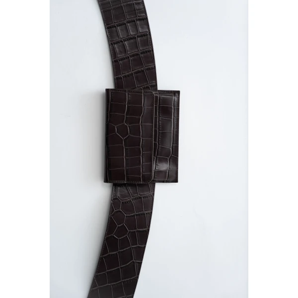 St. Agni Croc Pocket Belt in Croc Embossed Coffee, view 3