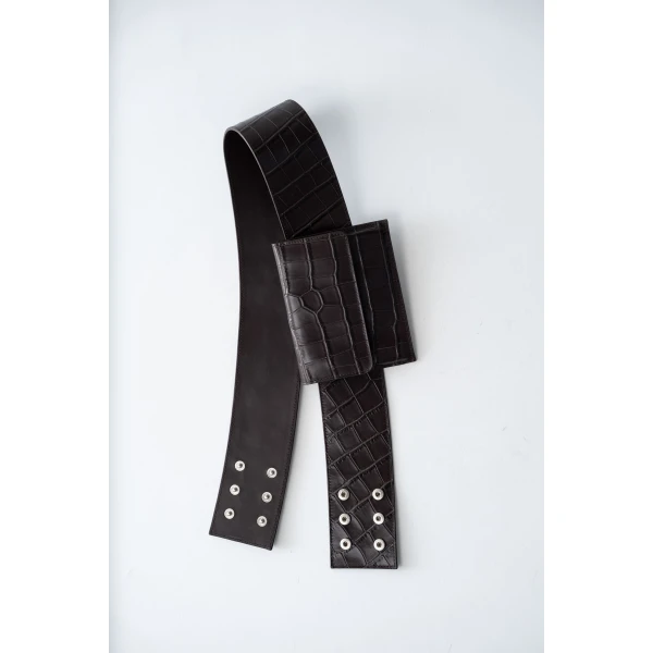 St. Agni Croc Pocket Belt in Croc Embossed Coffee, view 4