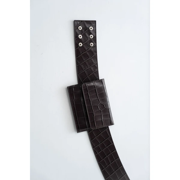 St. Agni Croc Pocket Belt in Croc Embossed Coffee, view 5