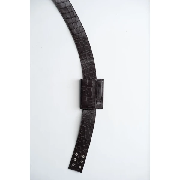 St. Agni Croc Pocket Belt in Croc Embossed Coffee, view 6