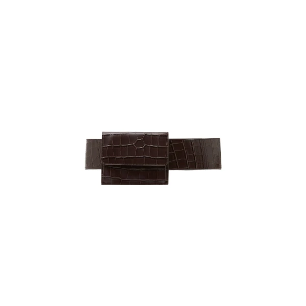 St. Agni Croc Pocket Belt in Croc Embossed Coffee