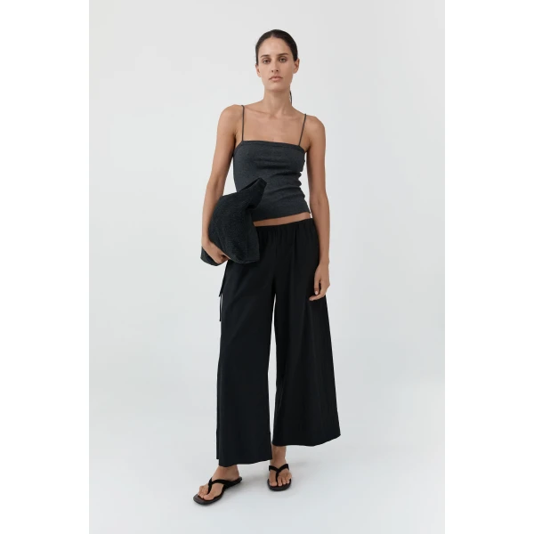 St. Agni Cropped Drawstring Pants in Black, view 6
