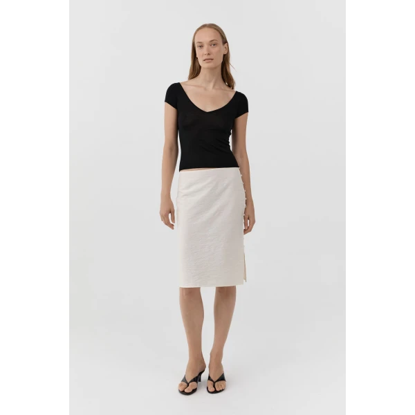St. Agni Deep V Knit Tee in Black, view 2