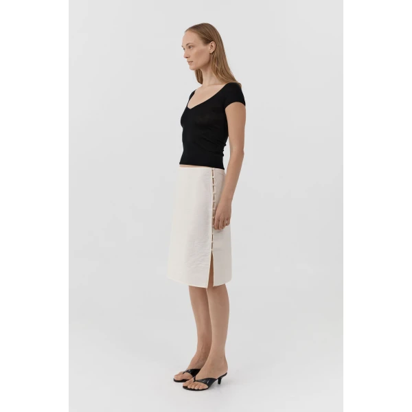 St. Agni Deep V Knit Tee in Black, view 4