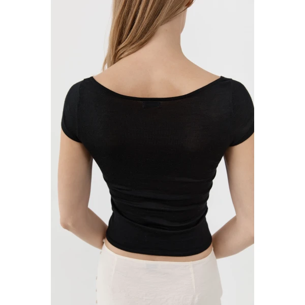 St. Agni Deep V Knit Tee in Black, view 6