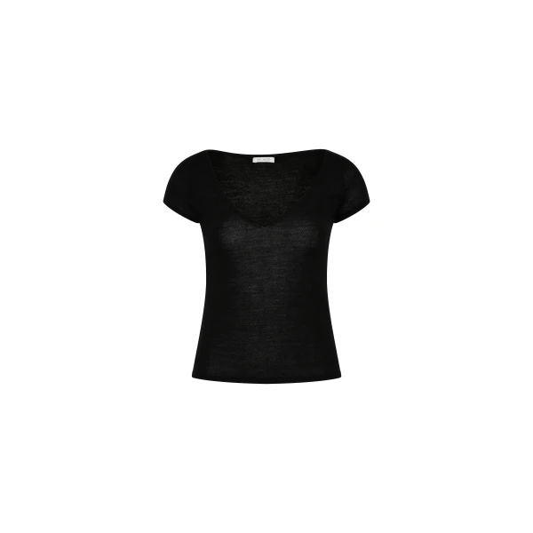 St. Agni Deep V Knit Tee in Black