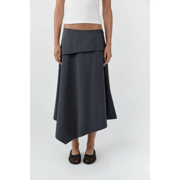 St. Agni Detachable Belt Asymm Skirt in Iron Glaze, view 3