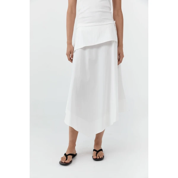 St. Agni Detachable Belt Asymm Skirt in Off White, view 3