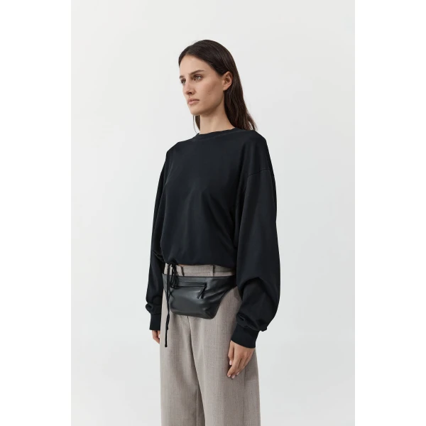 St. Agni Drawstring Long Sleeve Top in Black, view 3