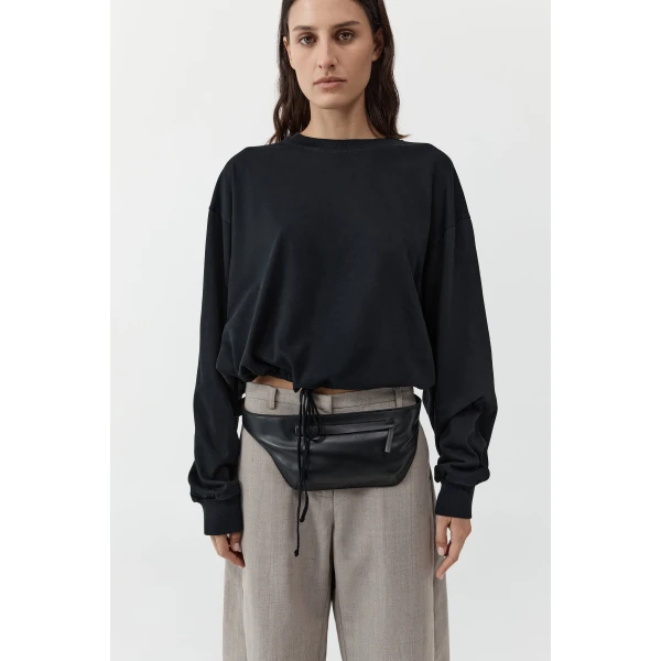 St. Agni Drawstring Long Sleeve Top in Black, view 4