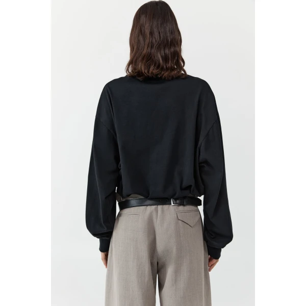 St. Agni Drawstring Long Sleeve Top in Black, view 5