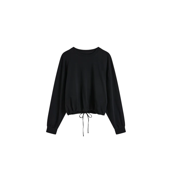 St. Agni Drawstring Long Sleeve Top in Black