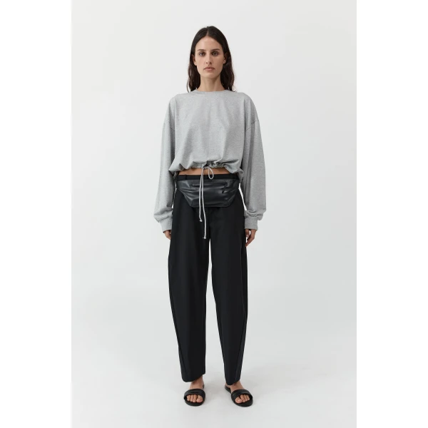 St. Agni Drawstring Long Sleeve Top in Light Grey Marle, view 2