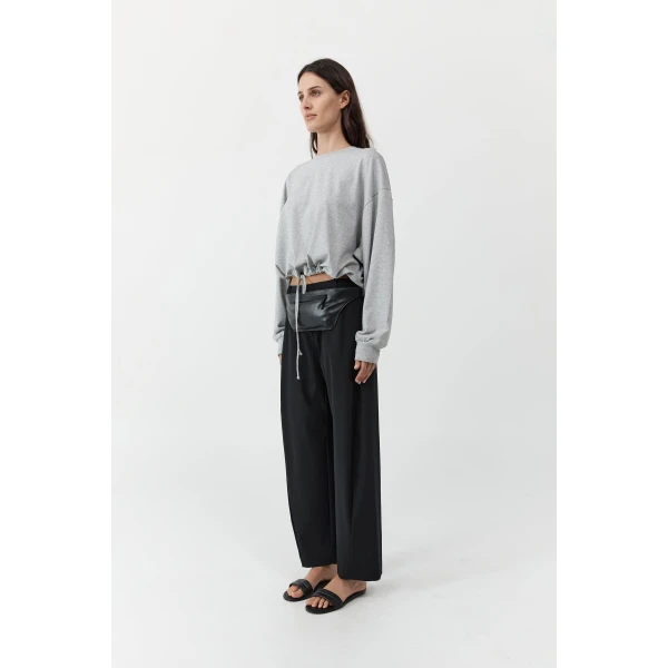 St. Agni Drawstring Long Sleeve Top in Light Grey Marle, view 3