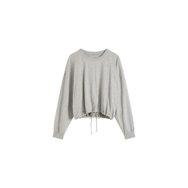 St. Agni Drawstring Long Sleeve Top in Light Grey Marle