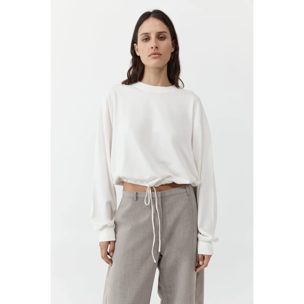 St. Agni Drawstring Long Sleeve Top in Off White, view 2
