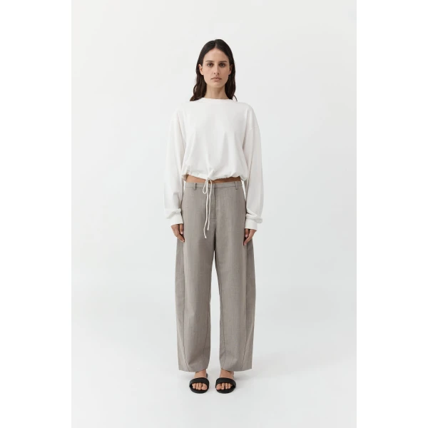 St. Agni Drawstring Long Sleeve Top in Off White, view 3