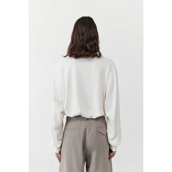 St. Agni Drawstring Long Sleeve Top in Off White, view 4