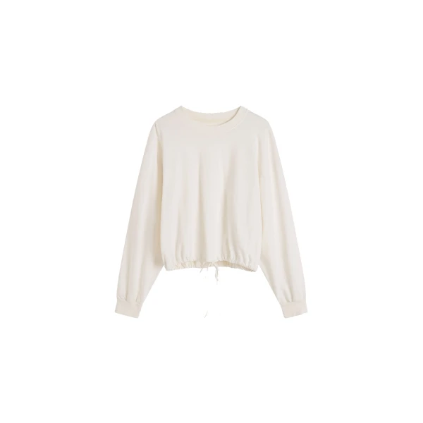 St. Agni Drawstring Long Sleeve Top in Off White