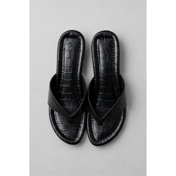St. Agni Everyday Thong Heel 50 in Croc Embossed Black, view 3