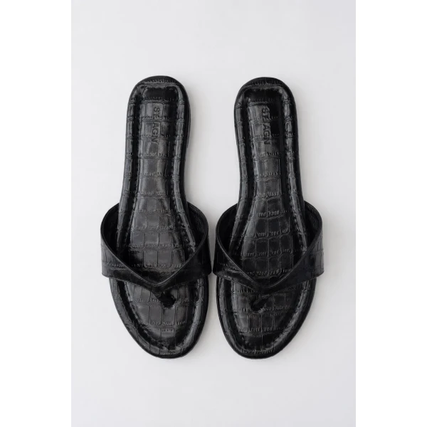 St. Agni Everyday Thong in Croc Embossed Black, view 3