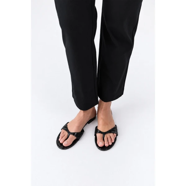 St. Agni Everyday Thong in Croc Embossed Black, view 6
