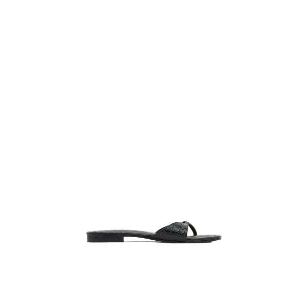 St. Agni Everyday Thong in Croc Embossed Black