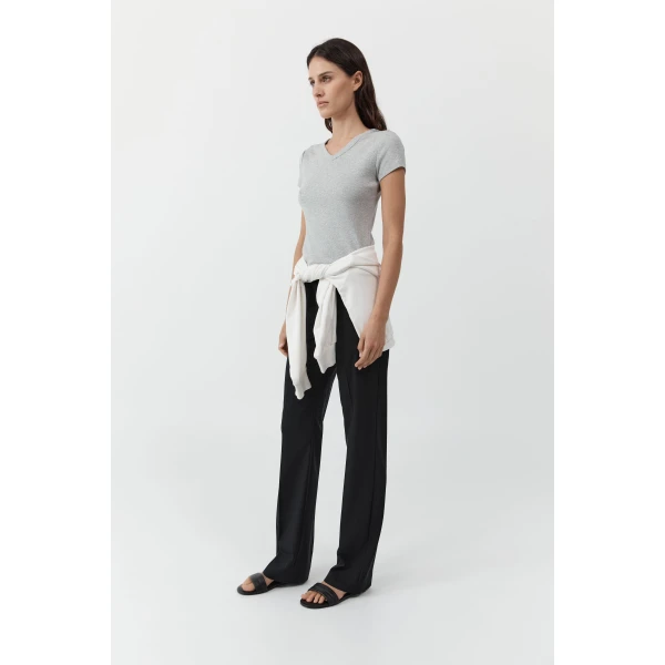 St. Agni Fine Band 90s Pants in Black, view 3