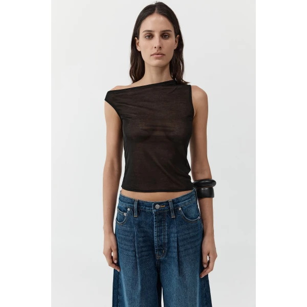 St. Agni Fine Jersey Asymm Top in Black, view 2