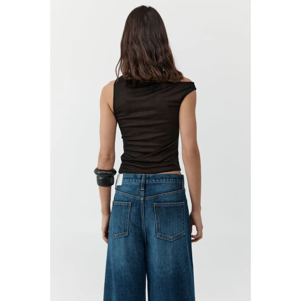 St. Agni Fine Jersey Asymm Top in Black, view 4