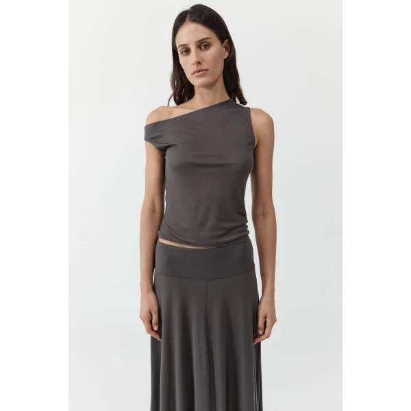 St. Agni Fine Jersey Asymm Top in Soot, view 2