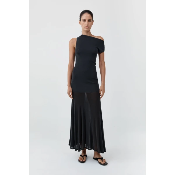 St. Agni Fine Jersey Circle Hem Dress in Charcoal, view 2