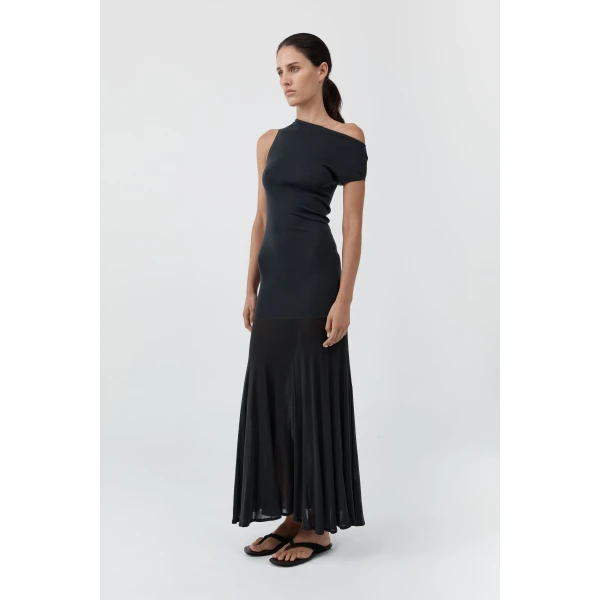 St. Agni Fine Jersey Circle Hem Dress in Charcoal, view 4