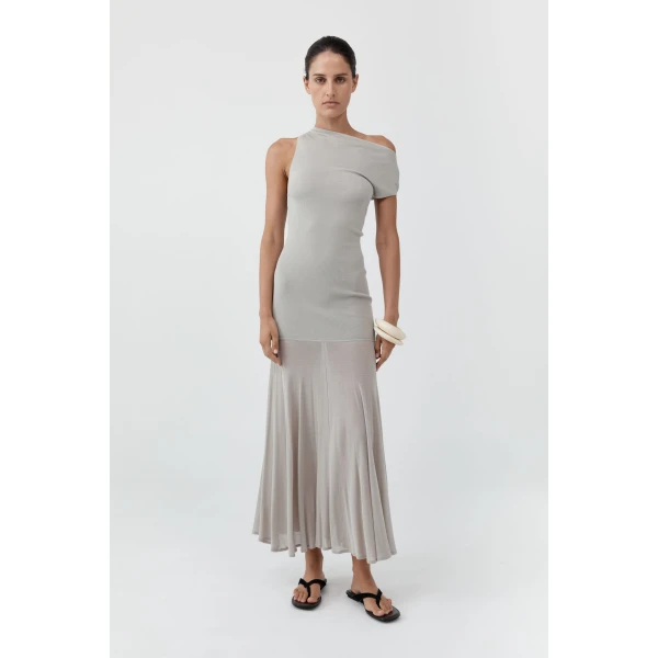 St. Agni Fine Jersey Circle Hem Dress in Soft Ash, view 2