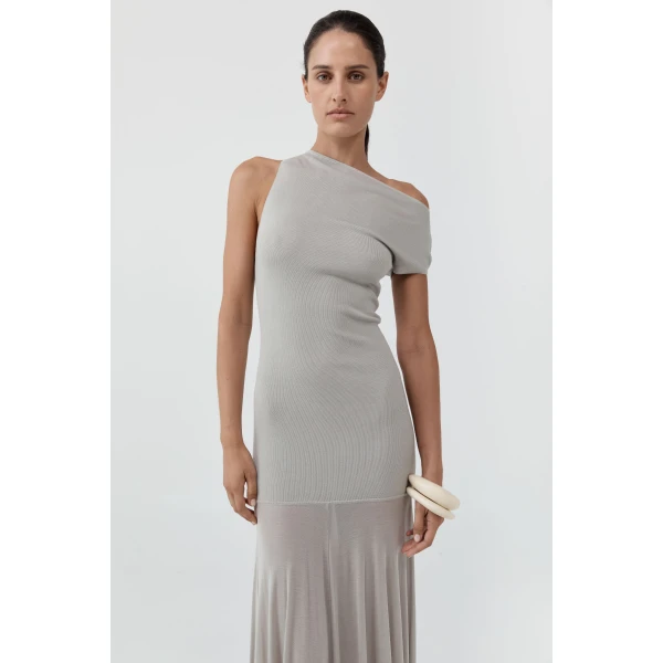 St. Agni Fine Jersey Circle Hem Dress in Soft Ash, view 3