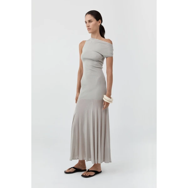 St. Agni Fine Jersey Circle Hem Dress in Soft Ash, view 4