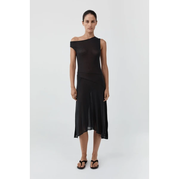 St. Agni Fine Jersey Off Shoulder Dress in Charcoal, view 2