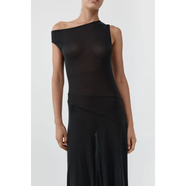 St. Agni Fine Jersey Off Shoulder Dress in Charcoal, view 3
