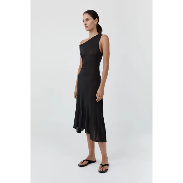 St. Agni Fine Jersey Off Shoulder Dress in Charcoal, view 4
