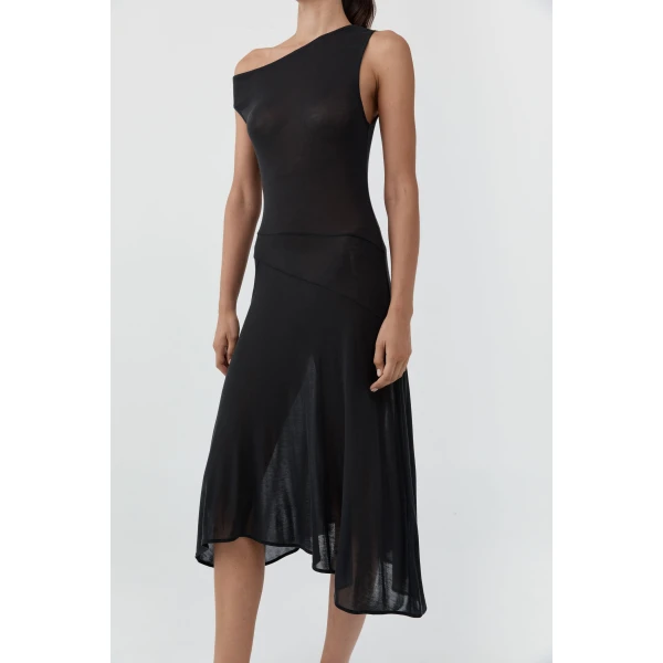 St. Agni Fine Jersey Off Shoulder Dress in Charcoal, view 6