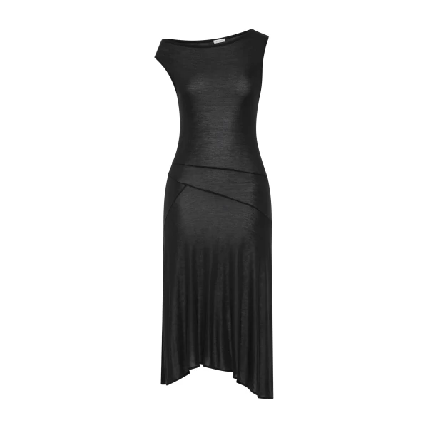 Fine Jersey Off Shoulder Dress in Charcoal