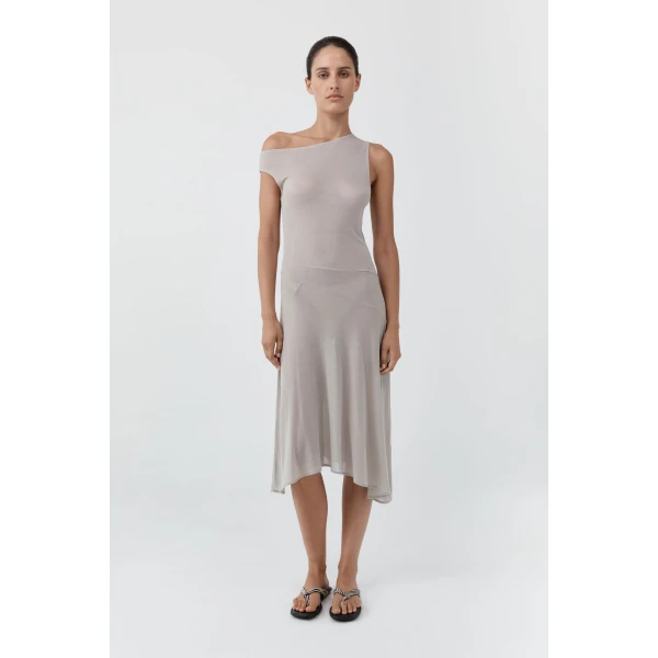 St. Agni Fine Jersey Off Shoulder Dress in Soft Ash, view 2