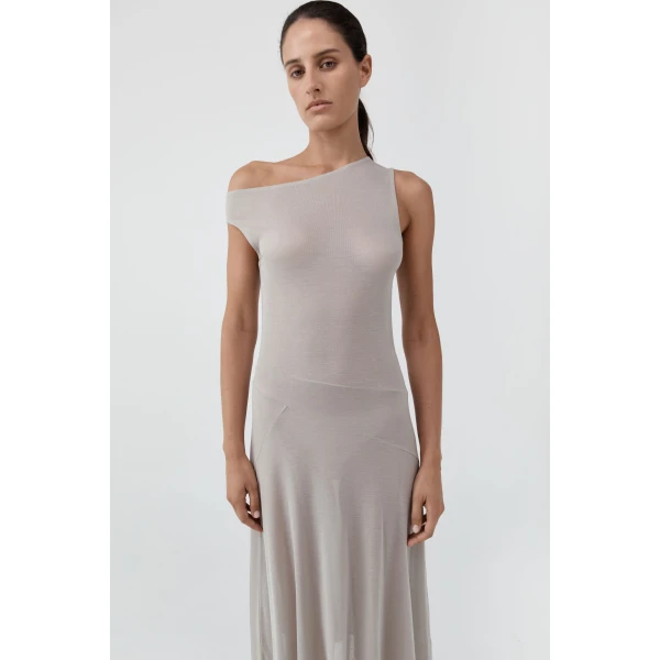 St. Agni Fine Jersey Off Shoulder Dress in Soft Ash, view 3